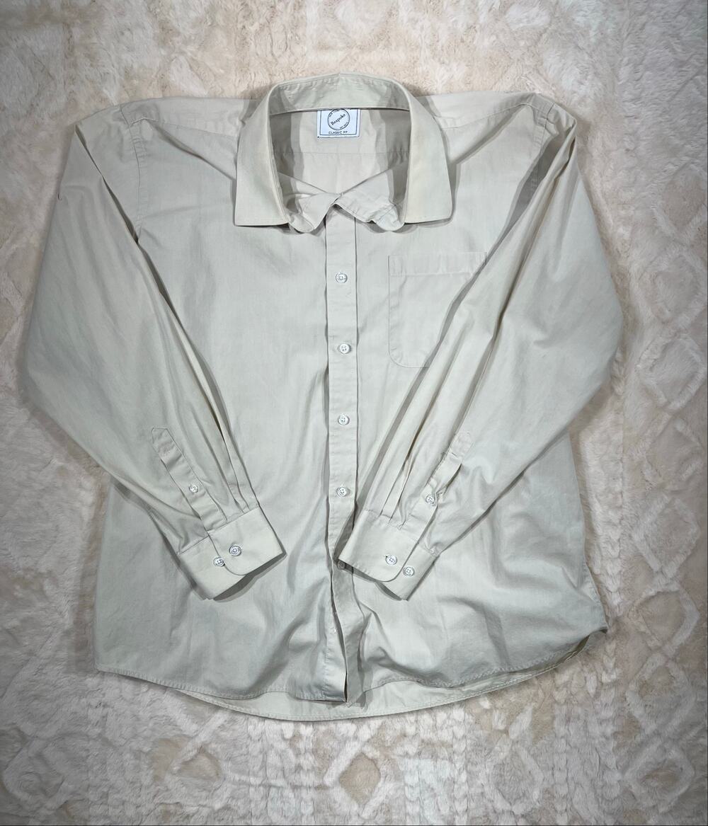 Bespoke Classic Fit Dress Shirt Mens XL 17-17.5 Tan Button Front Long Sleeve